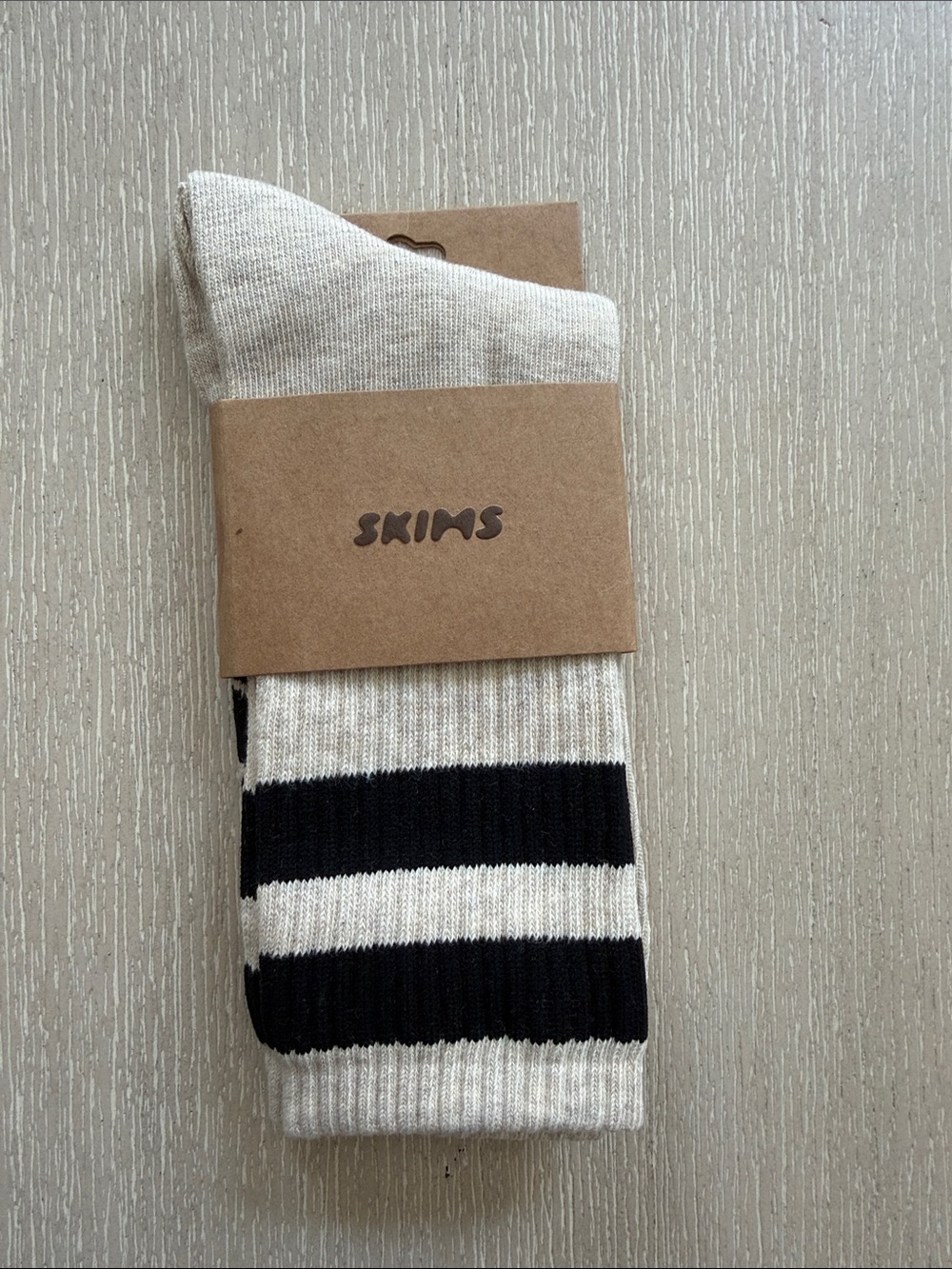 SKIMS Striped Crew Socks in Cream and Black
